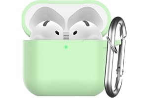 Nemteur Custodia per AirPods 4 2024, Case Protettiva in Silicone per AirPods 4th 2024 Cover in Silicone Visibile a LED Frontale con Moschettone, Avocado