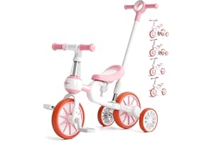 KORIMEFA 5 en 1 Vélo Draisienne Évolutif avec Putter pour Enfants 2-4 Ans Tricycle Vélo avec Pédale Amovible, Siège et Poignée Réglablespour Garçon et Fille