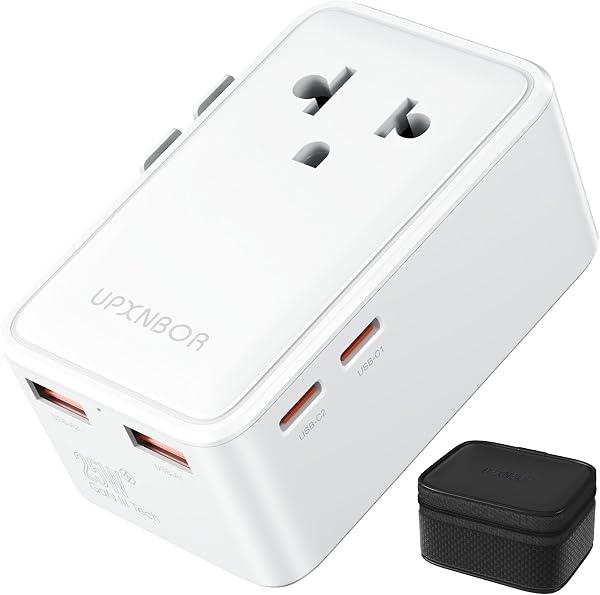UPXNBOR Nuevo 2026 Adaptador Enchufe Universal Ultrafino, USB-C PD 25W y USB-A QC 18W (2A + 2C), Viajes Accesorios, Adaptador de Viaje Enchufe UK/USA/Australia/Japón/Tailandia (con Funda incluida) - 1