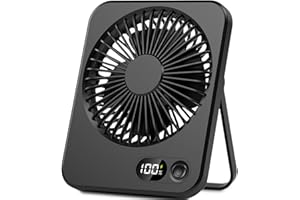 beseloa Ventilateur de Bureau Mini USB Portable avec Écran LCD Ventilateur Silencieux 5 Vitesses Petit de Table Rechargeable pour Bureau Maison Camping
