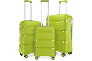 Kono Luggage Set of 3 Lightweight Suitcase Travel Hand Luggage PP Material Suitcase with 4 Spinner Wheels and TSA Lock(Apple Green, 3 Piece Set(20" Cabin + 24" + 28"))