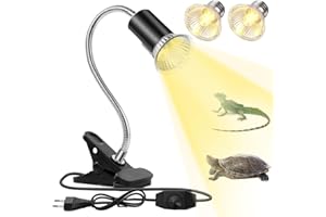mizikuu Lámpara para Tortuga, Lámpara de Reptiles y Anfibios con 2 Bombillas de Luz Solar UVA UVB 50W Temperatura Ajustable 360° Giratorio Lampara para Tortuga, Lagartos, Serpientes, Camaleones