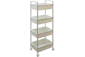ABBAware 4 Basket Trolley Cart, Rolling Storage Multi-Functional Cart with Solid Steel Reinforced Castors, Home Organizing, White