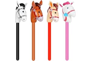 Syylqyr 4 Pcs Inflatable Horse Stick, Inflatable Horse Stick is Perfect for Various Occasions, Christmas und Themed Birthday Parties and Cowboy Events (Beige Coffee Black Pink)