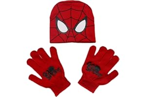 DIOTTI Spider-Man Hut und Handschuh Set Wintermütze Jungen Mädchen warme Mütze, Marvel Spider-Man Kinder Wintermütze und Schneehandschuhe für Jungen und Kleinkinder