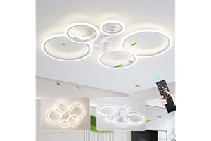 GWYAJTU Lampe Ventilateur Plafond Design Et Télécommande LED Silencieux Ventilateur Plafond Avec Lumiere 6 Vitesses Réversible Dimmable Lustre Ventilateur Moderne Pour Chambre Salon-White