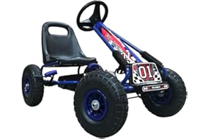 Kiddo Racer Design Blue Kids Childrens Pedal Go-Kart Ride-On Car, Adjustable Seat, Rubber Tyres - Suitable For 4 to 8 Years - New