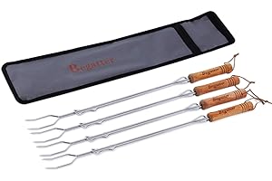 通用 Begatter Grillspieße Lagerfeuer, Marshmallow Spieße Ausziehbar 75cm Lange, Teleskop Barbecue Camping Grillgabel für Würstchen, mit Holzgriffen Inkl. Tasche