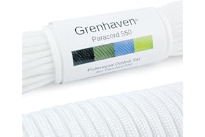 Grenhaven Tear-Proof Paracord 550 for Outdoor DIY Manual Braiding, Camping, Gardening, Universal Survival Rope with 7 Cords 100ft long, 250lbs Capacity, 4mm diameter, NOT SUITABLE FOR CLIMBING, white