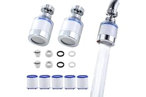 JOYOLA 2 Pezzi Filtro Acqua Rubinetto, Filtro Anticalcare Rubinetto Cucina Rubinetto Filtro a 360° con 5 Pezzi di Elemento Filtrante in Cotone PP e Adattatore Universale per Lavello,Cucina