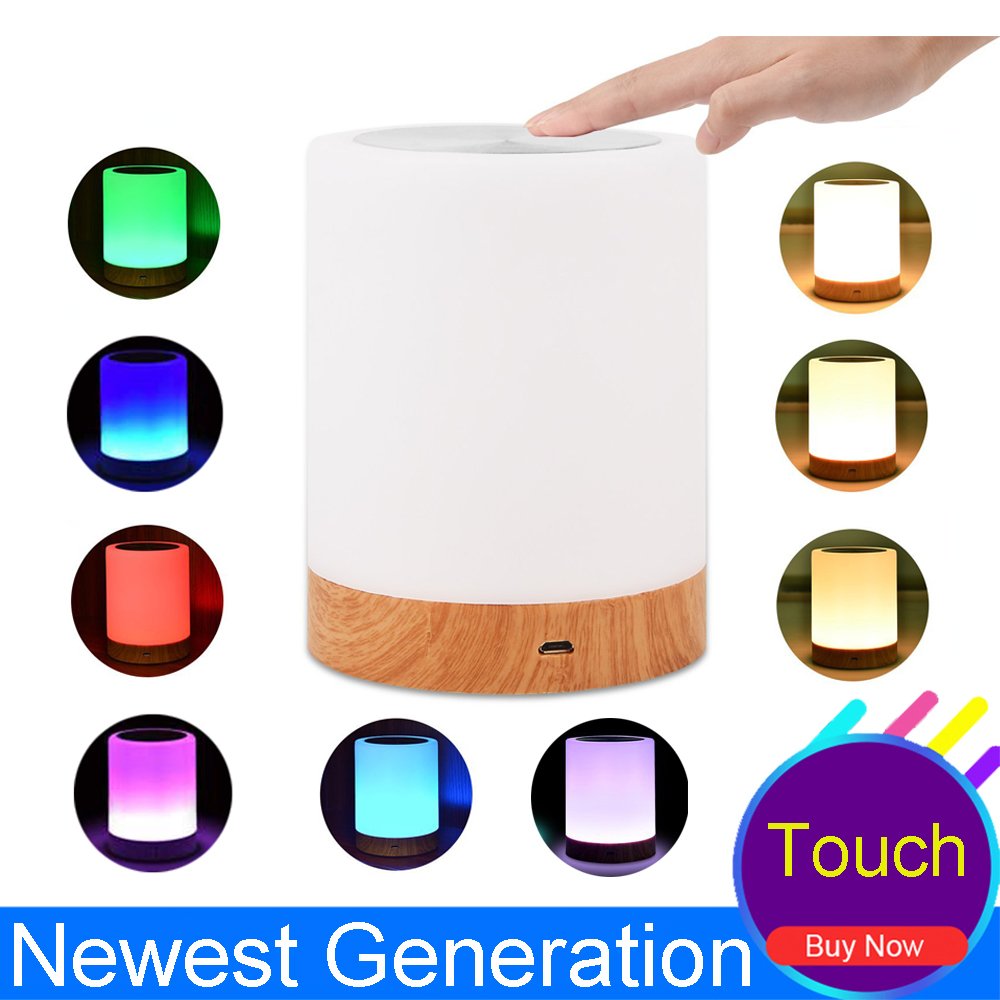 Luce Notturna Lampada Da Comodino Con Sensore Smart Touch Dimmerabile 3 Livelli Luce Bianca Calda E Sei Colori Che Cambiano Rgb