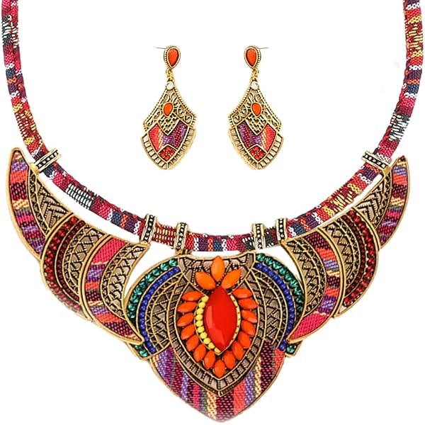 Amosfun - Collana girocollo multistrato con perline in legno, stile bohémien, stile bohémien, da donna (colori misti
