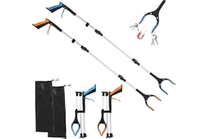 MUMISUTO 2 pièces Outils de Ramassage, 109cm Pince de préhension pour Personnes, Pince pliable pour seniors, Pince à déchets Longue, Tête pivotante à 360°, Pointes magnétiques pour la collecte des déchets