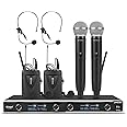 D Debra D-440 UHF 4-Channel Wireless Microphone System with 2 Handheld Mics & 2 Lavalier Headset Mics, Perfect for Karaoke, Parties, Weddings, Churches, 300 Ft Range (2 Handheld & 2 Bodypack)