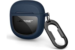 SURITCH Transparent Hülle für Bose QuietComfort Earbuds II 2022/QuietComfort Ultra 2023, Stoßfeste TPU Schutzhülle mit Karabiner & Schlüsselbund & Transparentem Logo Fenster (Navy Blau)