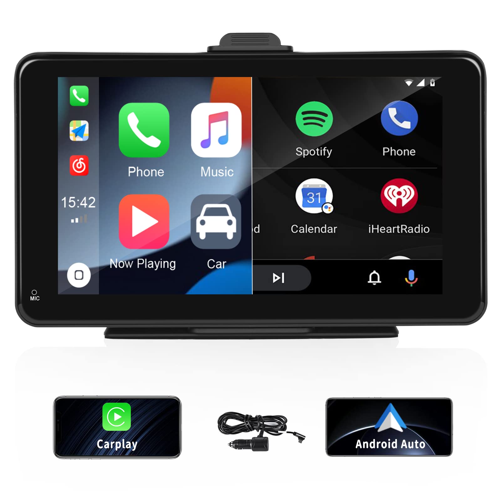 CAMECHO Carplay & Android Car Wireless Car Radio Speaker, 7 Inch Car Radio Touch Display