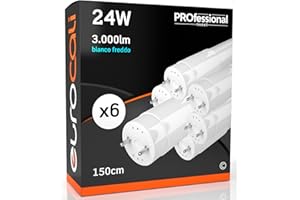 Eurocali 6x Tubos LED 150cm G13 T8 24W Profesional Alta Eficiencia 5 Años de Garantía 3000 Lúmenes - Luz Blanca Fría 6500K - Haz de Luz de 160° - Reemplazo de Neón
