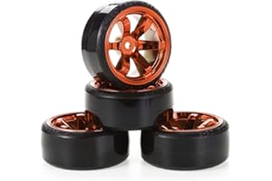 KINGCOO Lot de 4 roues et pneus de voiture RC Drift en plastique rigide de 63 mm pour HSP Tamiya HPI Kyosho 1/10 (orange)