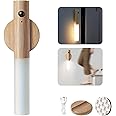 Zoe & Jim Magnetic Wall Light with Motion Sensor and USB Rechargeable. Wall Mounted Wood Torch Light Warm White for Indoor Use. Good for Bedside Lamp, Living Room, Hallway, Staircase (Ash)