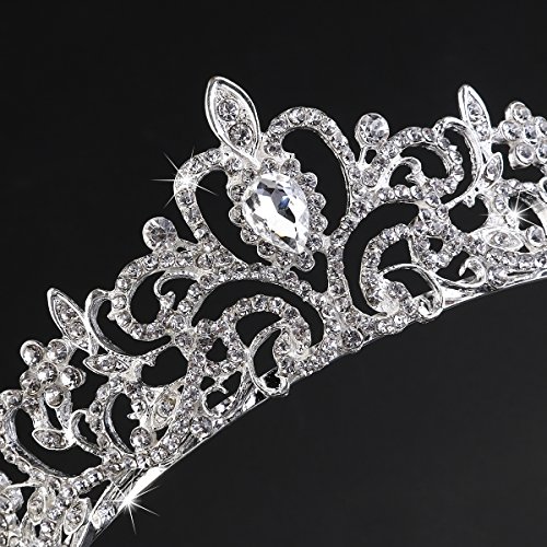 Tinksky Hochzeit Tiara mit Kamm leuchtenden Kristall Strass Braut Tiaras Stirnband (Silber) - 3