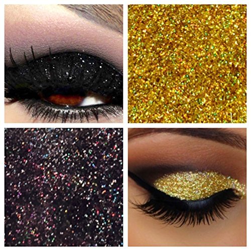 Glitter Eyes Duo Set 1 - Black & Gold Holographic Eye Shadow Fixing gel Long Lasting
