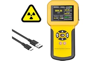 AOPUTTRIVER Contador Geiger, Detector de Radiación Nuclear con Pantalla LCD Detector Radioactivo Detecta Beta Gamma Rayos X Nivel CPM c/Alarma, Monitor de Radiación Recargable（Amarillo）