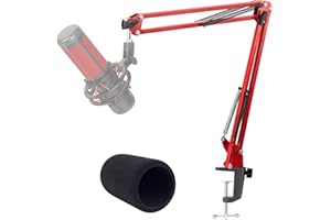 YOUSHARES HyperX QuadCast Rojo Brazo para Micrófono, Soporte de Estudio Profesional con Filtro Antipop de Espuma, Soporte Micrófono Compatible con Micrófonos HyperX QuadCast S/ProCast