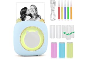 GuKKK Mini Drucker, Mobiler Fotodrucker, Tragbarer Mini mit Sieben Farben LED, Wireless Th