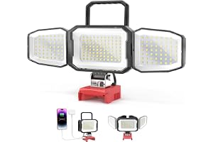 LIVOWALNY Batterilampa kompatibel med Milwaukee 18 V, 15 000 lm LED byggstrålkastare, 6 500 K dagsljusvitt, svängbart lamphuv