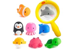 Guopai Giochi Bagnetto Neonato, 9 Pezzi Giocattoli da Bagno Galleggianti a Forma di Animali Marini, Giochi d’Acqua per Bambini, Squirt Toys per Vasca e Piscina, Regalo per Ragazzi e Ragazze