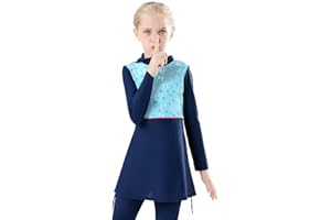 IBTOM CASTLE Muslim Swimwear for Girls Modest Swimsuits Long Sleeve Swim Top+Pants +Hijab Burkini Bathing Suits Kids Girls Swimming Costume Pakistan Dubai Middle East Surfing Outfit Rash Guard Beachwear