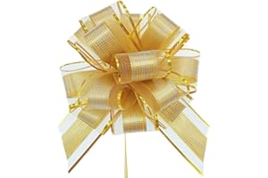 YUANJIASHUN YAO 10 Pack Pull Bows Large Satin Ribbon, Florist Gold Organza Pull Bows for Gift Wrapping, Wedding Cars, Baskets,Christmas Wrapping, Party Decorations,6 Inches Diameter (Gold)