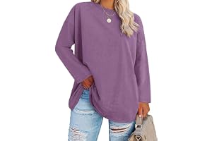 Fisoew Stora storlekar långärmad tröja damer oversize plus size t-shirts rund hals pullover basic tunika toppar toppar.