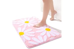QJHOMO Tapis de bain antidérapant pour salle de bain - En microfibre douce - Lavable en machine - Durable - Super absorbant - Pour salon, douche - Motif floral - 50 x 80 cm - Rose