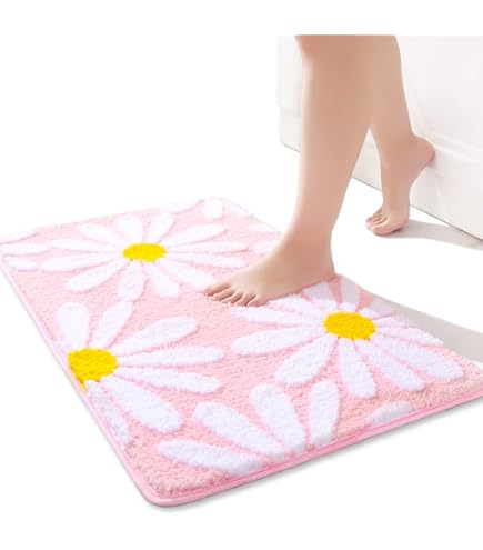 Schattige badmat, zachte pluizige bloemvormige badmat van microvezel, waterabsorberende antislip ingang deurmat voor toilet douche badkamer mat 65 cm x 65 cm (geel