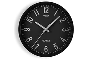 Versa Raven cichy i dekoracyjny zegar ścienny, do kuchni, salonu lub jadalni, łatwy do odczytania, wymiary (wys. x dł. x szer.), 20 x 4,3 x 20 cm, polipropylen, czarny
