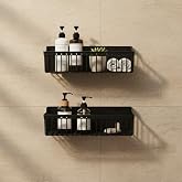 Yapışkanlı Plastik Siyah Banyo ve Mutfak Rafı &ndash; Su Tahliyeli Duş Organizeri, Askılı D&uuml;zenleyici (2&rsquo;li Set &ndash; 25 cm)