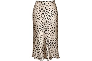comefohome Rock Damen Midi Lange Röcke Sommer Verdeckte elastische Taille Lässiger Leopardenrock Midirock Sommerrock Leopard Skirt
