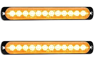 RIGIDON 2Pcs 7.5" 12 Led Ambre Feu de freinage stroboscopique, Balise clignotante de sécurité 12V 24V Barre lumineuse led pour voiture véhicule utilitaire bateau remorque caravane