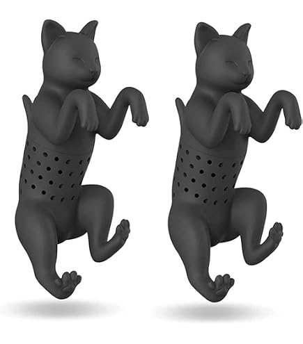 Infusore Per Tè A Forma Di Gatto In Silicone – Set 2 Pezzi Staccabili, Resistente Al Calore, Per Tazza E Teiera, Nero E Grigio
