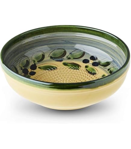 Garlic Grater Plate. (#Ref 16). Handmade And Hand Painted In Cordoba, Spain. Green Plate With Big Red Flower And Red Rim