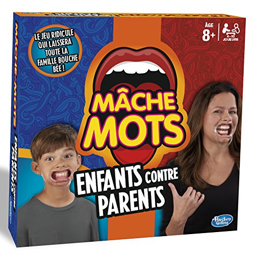 Hasbro Mâche-Mots Enfants Contre Parents, Jeu de Société Drôle et Rapide, Jeu d'Ambiance et de Soirée pour Toute la Famille, dès 8 Ans, Version Française