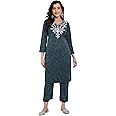 FNOCKS Winter Wear Warm Woollen Embroidery Work Kurta Pant Set for Women's (2 Pcs)