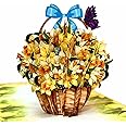 Three Dee Cards - Charming Daffodil Basket 3D Pop Up Card for Her Mum Mothers Day - Wife Girlfriend Anniversary Valentines Pop-up - Grandma Birthday
