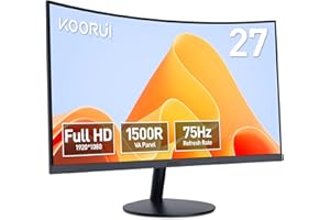 KOORUI 27-Inch Curved Computer Monitor- Full HD 1080P 75Hz Gaming Monitor 1500R LED Monitor HDMI VGA, Tilt Adjustment, Eye Care, Black