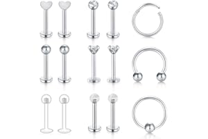 AceFun Piercing Tragus Helix Cartilage Oreille 16G Piercing Labret Studs Acier Chirurgical & Bioflex Acrylique Perle Boule CZ Bijoux