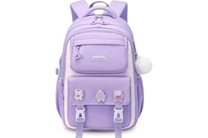 Tanou School Bags for Girls, Lagre Capacity Girls Backpacks for Primary and Secondary School, Breathable Water-resistant Backpack for School Girl with Cute Pendant Badge