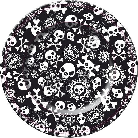 Plato de fiesta: Platos de papel con motivo de calabera, 23 cm, Pack de 8