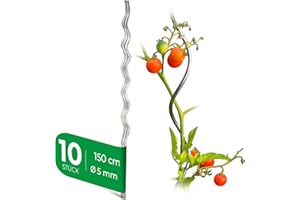 Novatool Lot de 10 tuteurs à tomates en spirale galvanisés - 150 cm x 5 mm de diamètre - 150 cm de diamètre - Tuteur à tomates - Support de plantation