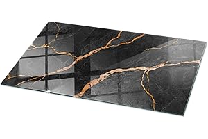 Tulup Plateau de Table Rectangulaire 120x60 cm en Verre XXL Surface Lisse Decoratif Verre Trempé pour Le Salon, la Cuisine et la Salle à Manger Décor Élégant Durable - Motif Marbre avec veines